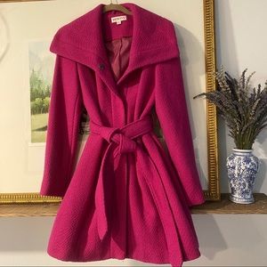 Merona Belted Wool Blend Coat Fuscia Woven medium pink